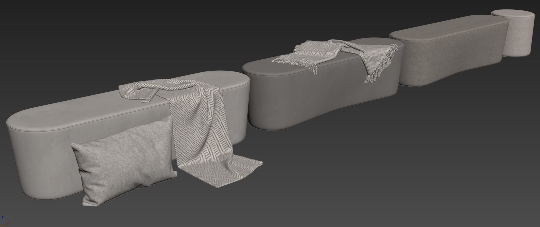 Taba Oval Bench and Round Pouf by Moroso 3D model_10