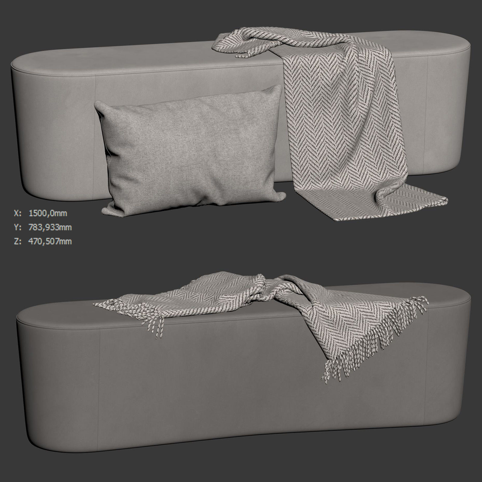 Taba Oval Bench and Round Pouf by Moroso 3D model_5