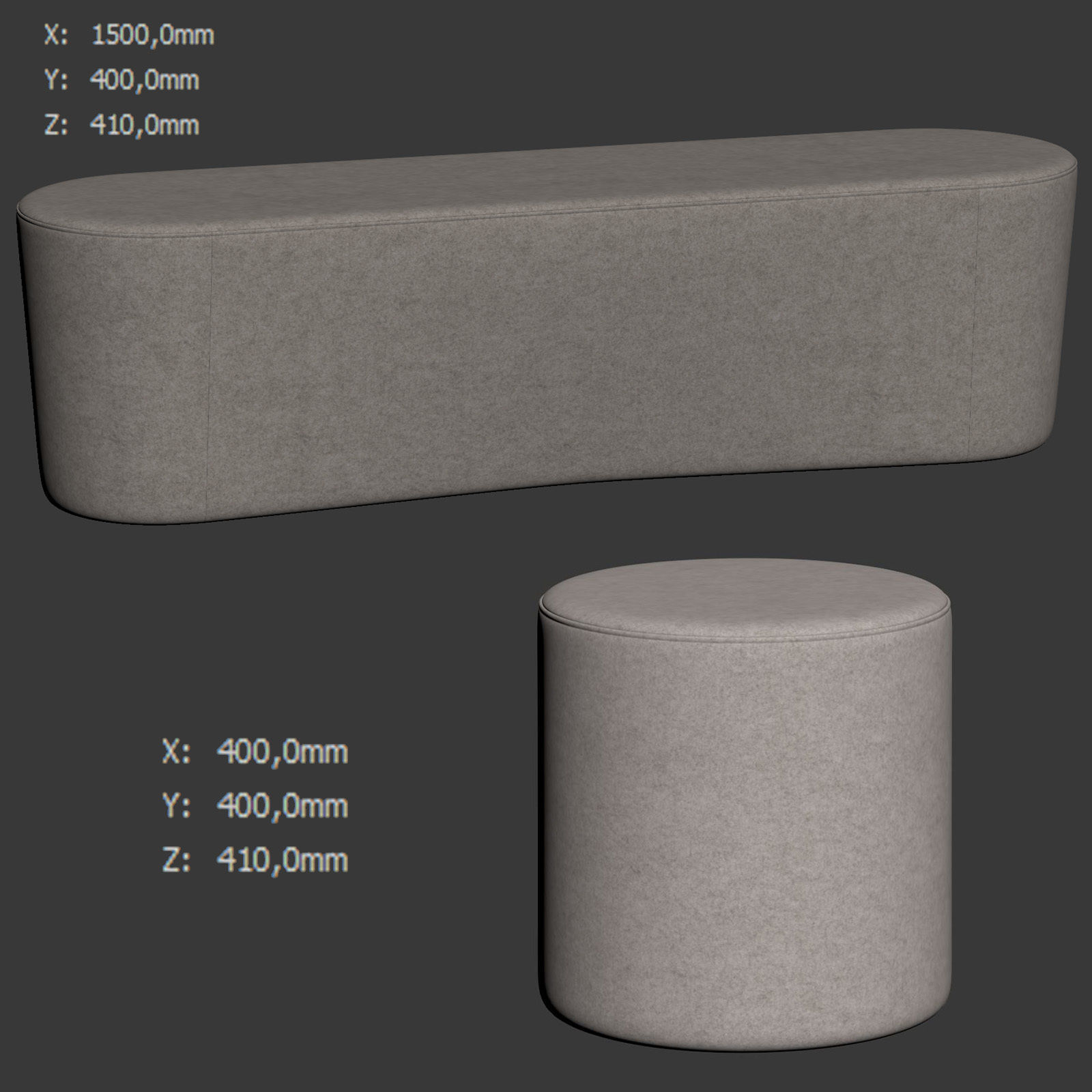 Taba Oval Bench and Round Pouf by Moroso 3D model_6
