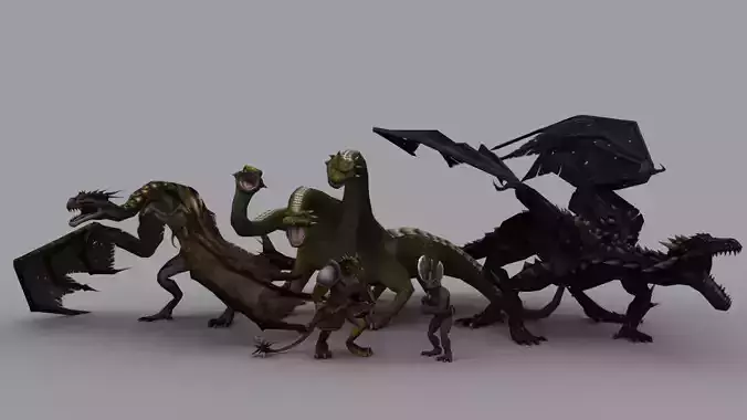 FANTASY LIZARDS PACK GAME READY ANIMATED MODELS Low-poly 3D model