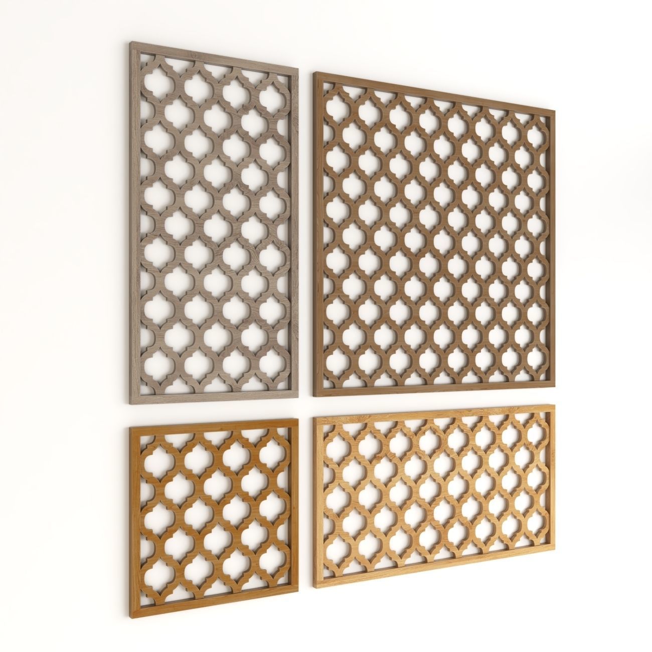 Wood Arabic Islamic pattern decorative grill screen 3D model_2