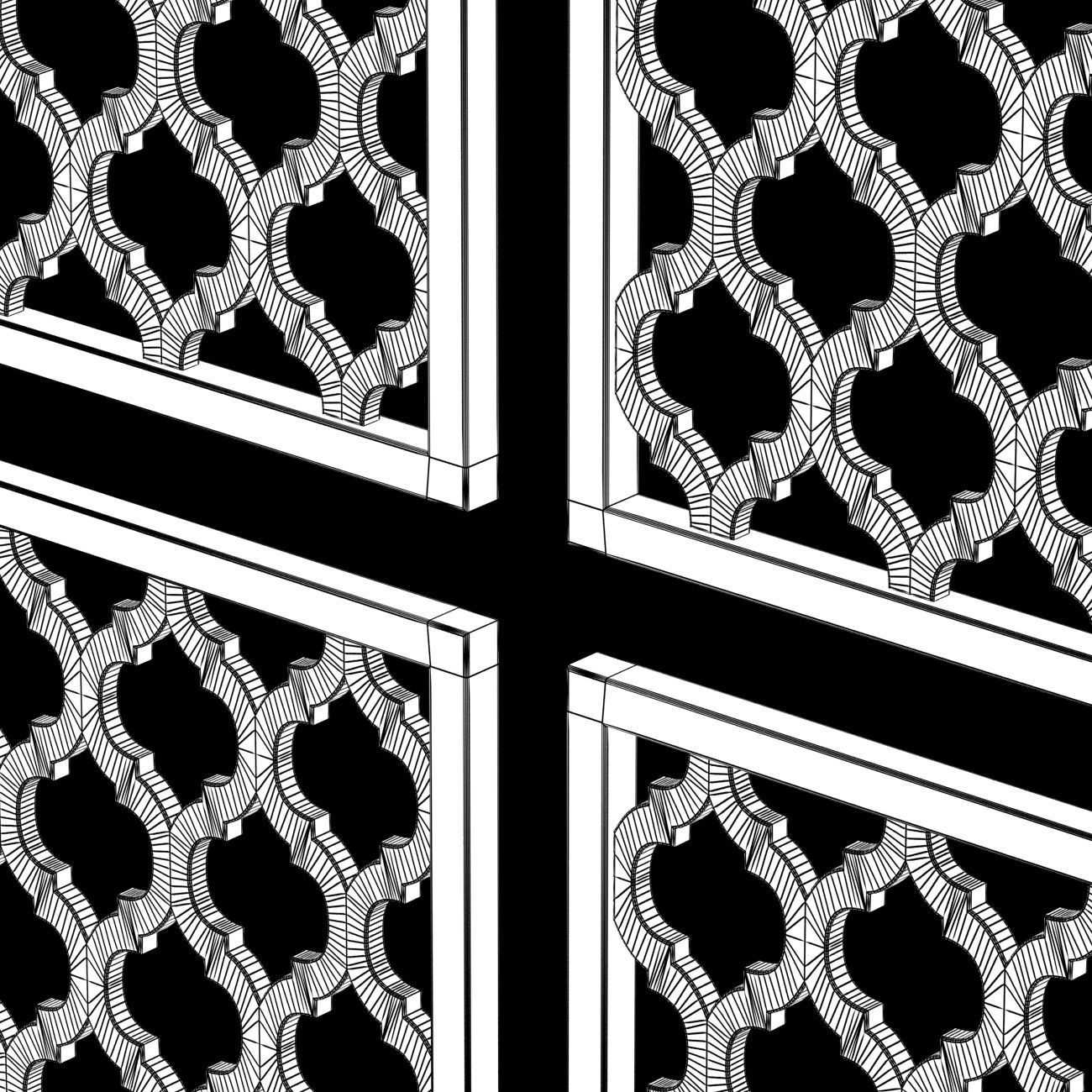 Wood Arabic Islamic pattern decorative grill screen 3D model_4