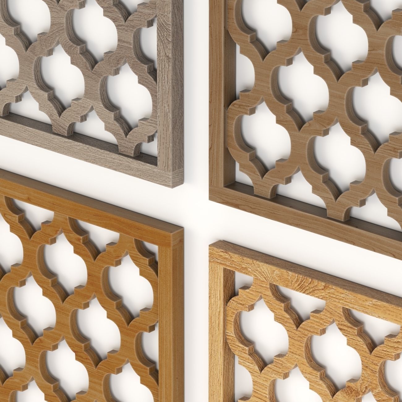 Wood Arabic Islamic pattern decorative grill screen 3D model_1
