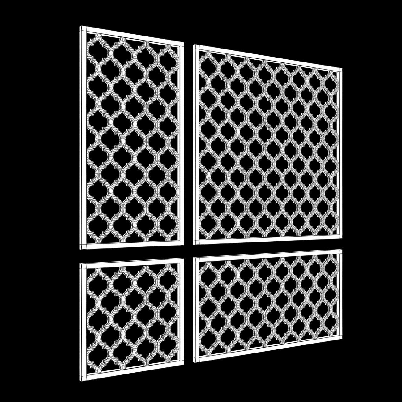 Wood Arabic Islamic pattern decorative grill screen 3D model_5