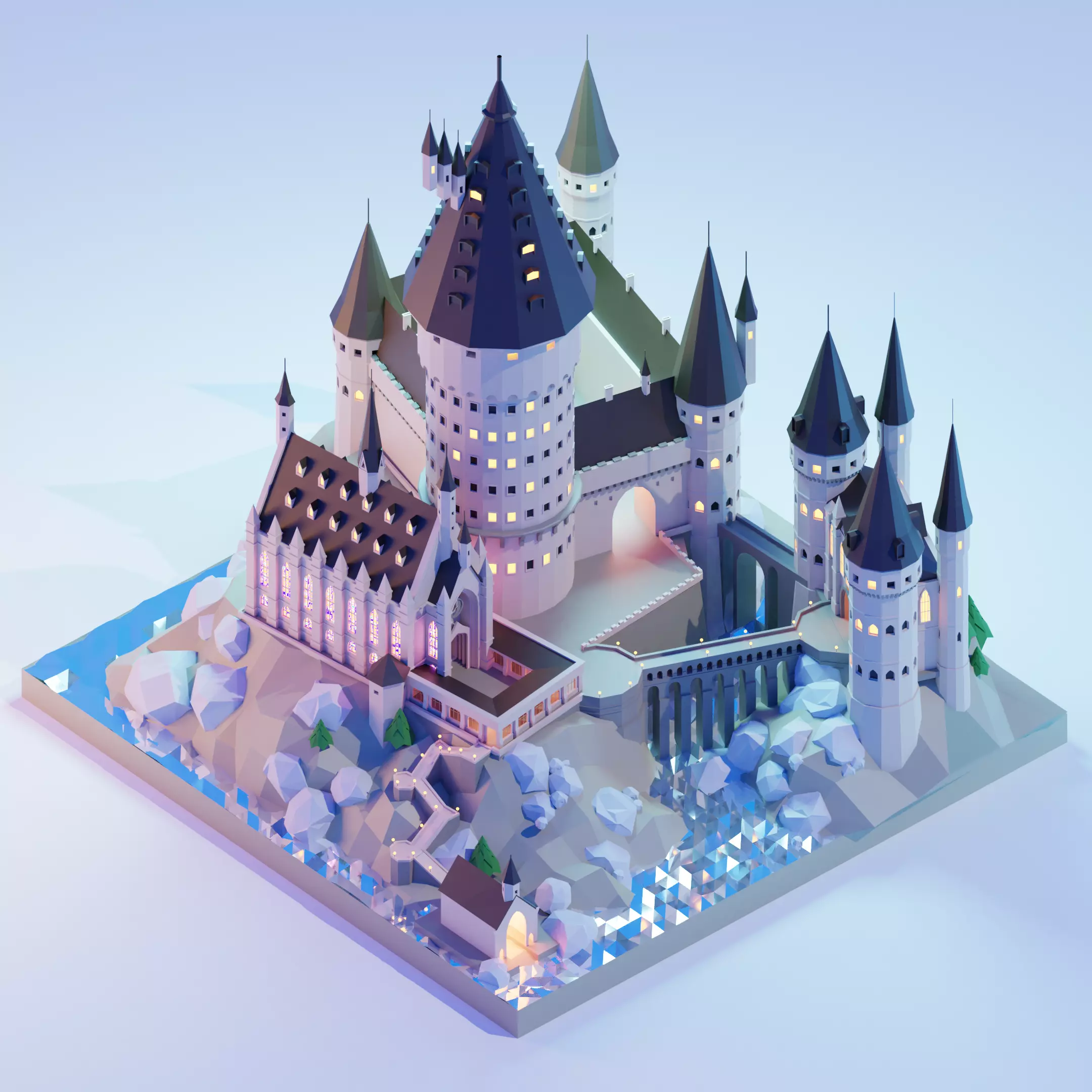 Low poly Hogwarts Low-poly 3D model_0