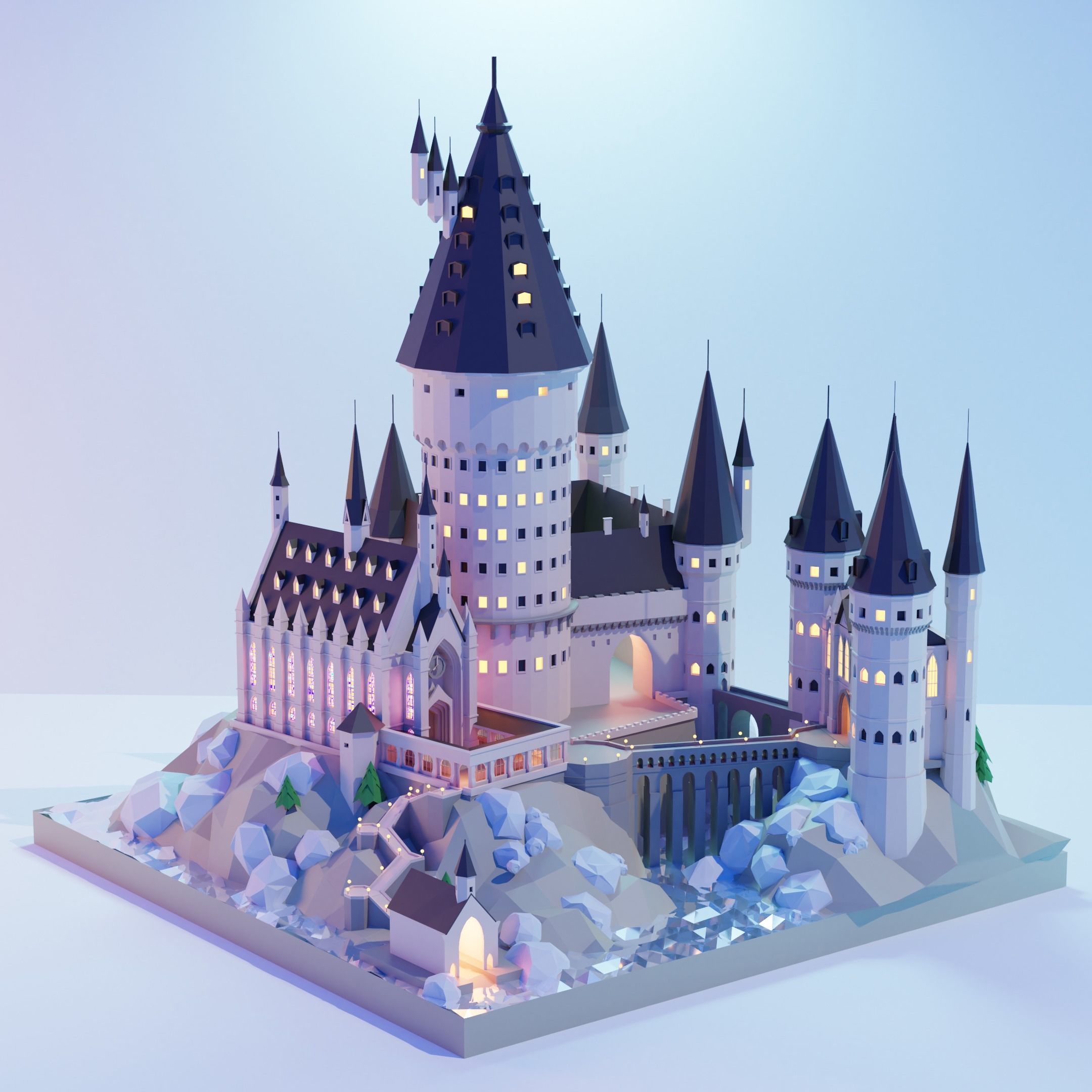 Low poly Hogwarts Low-poly 3D model_1