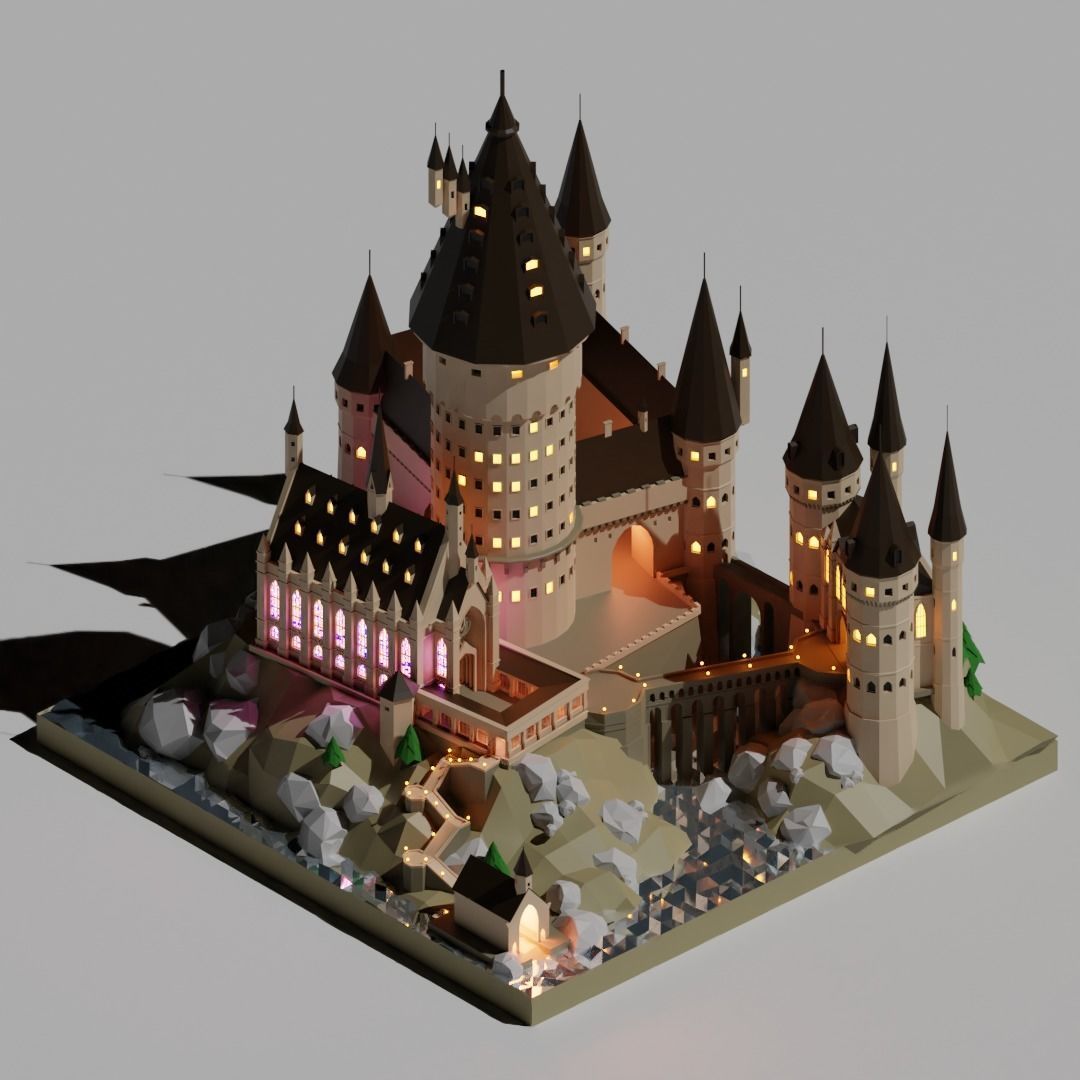 Low poly Hogwarts Low-poly 3D model_2