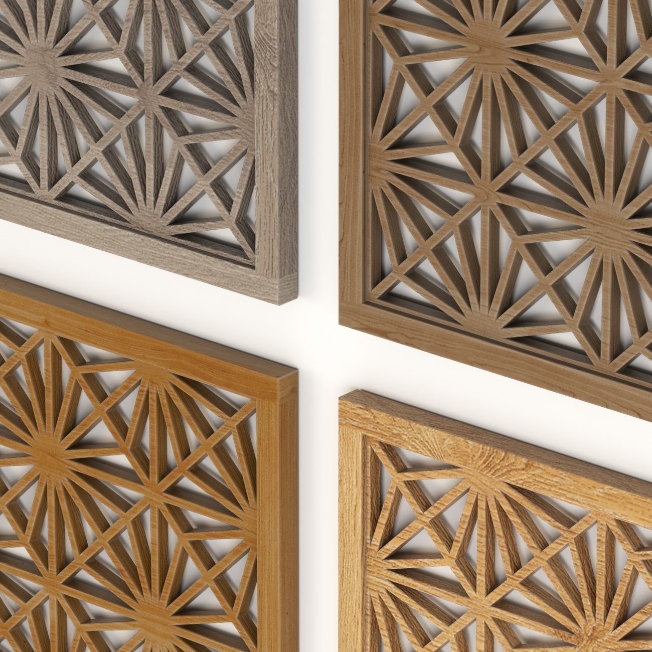  Wood Arabic Islamic pattern decorative grill screen 3D model_1