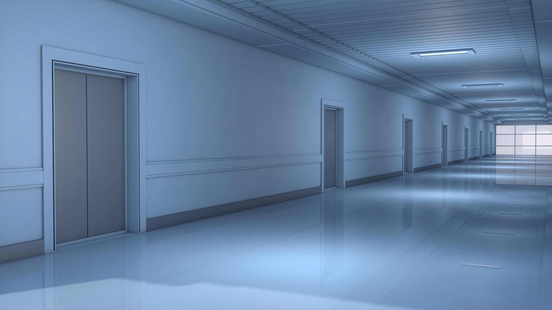 Hospital Hallway Corridor 3D model_4