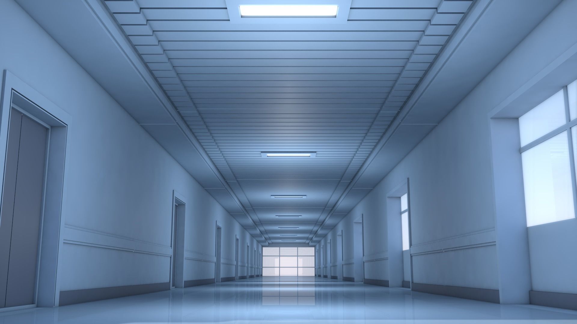 Hospital Hallway Corridor 3D model_1