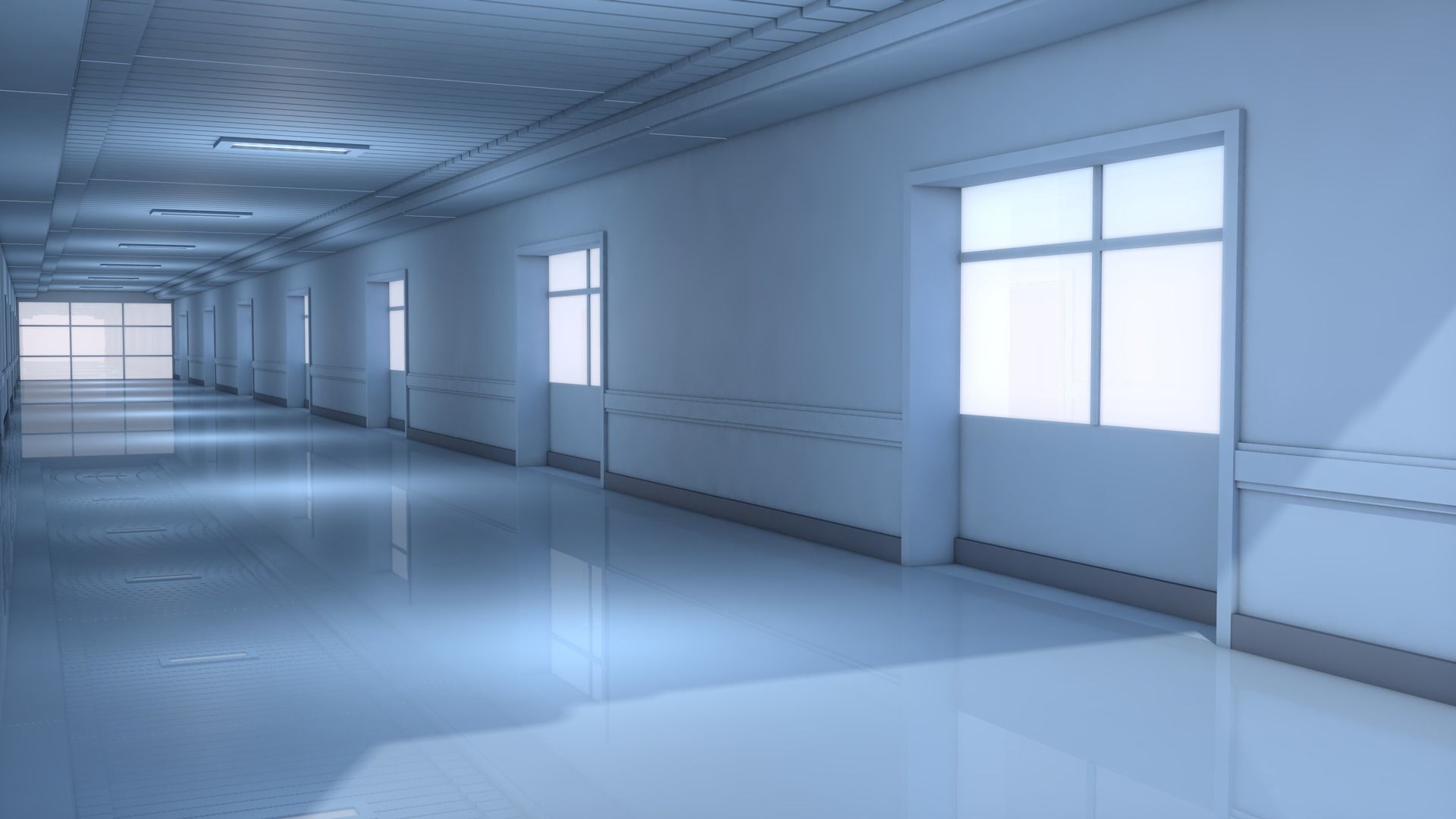Hospital Hallway Corridor 3D model_3