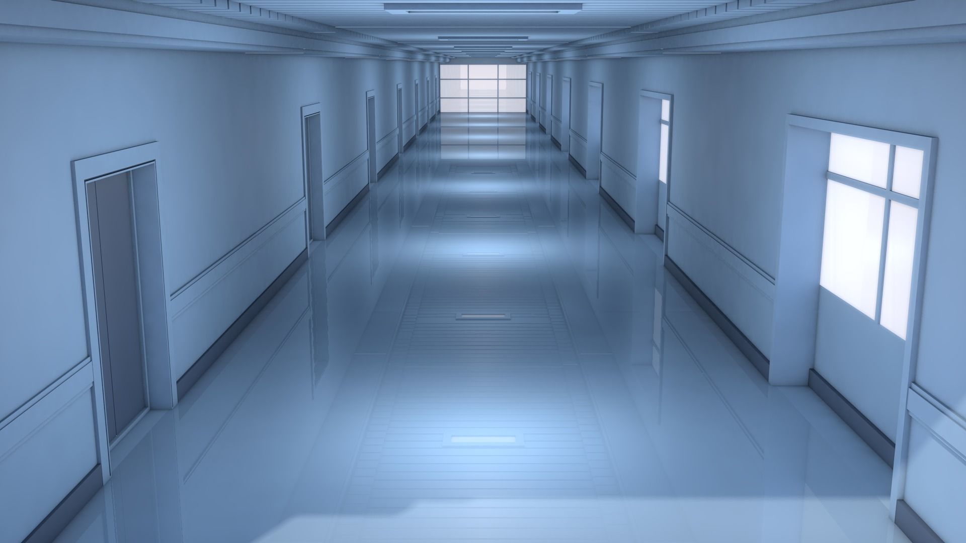 Hospital Hallway Corridor 3D model_2