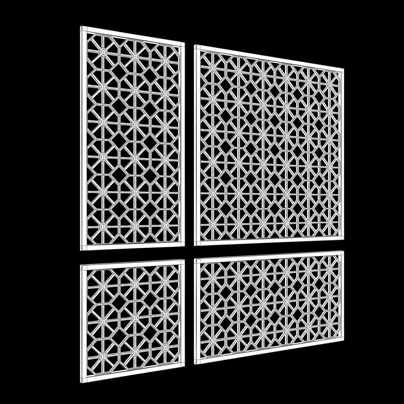 Wood Arabic Islamic pattern decorative grill screen 3D model_5