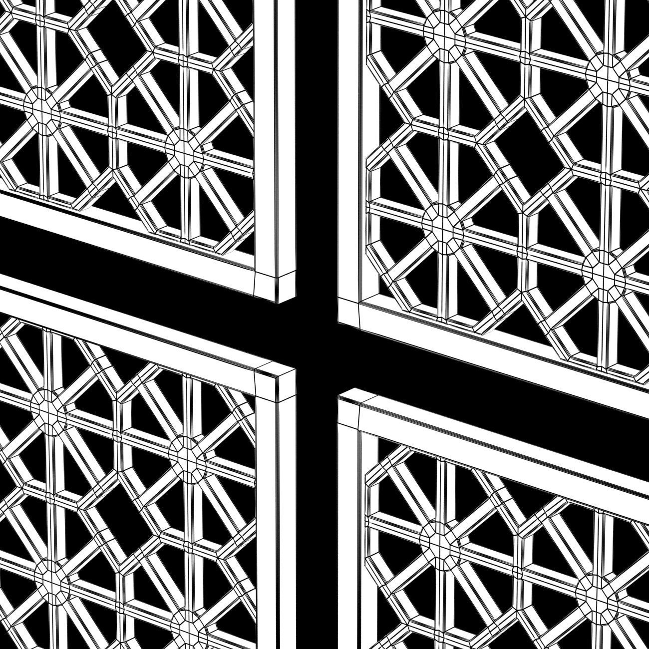 Wood Arabic Islamic pattern decorative grill screen 3D model_4