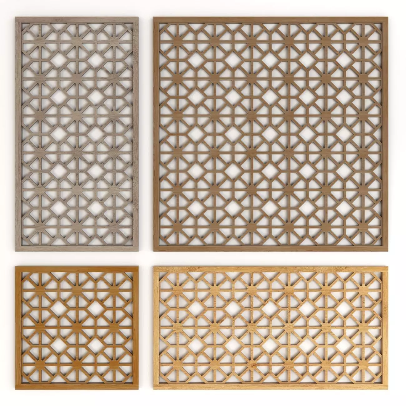 Wood Arabic Islamic pattern decorative grill screen 3D model_0