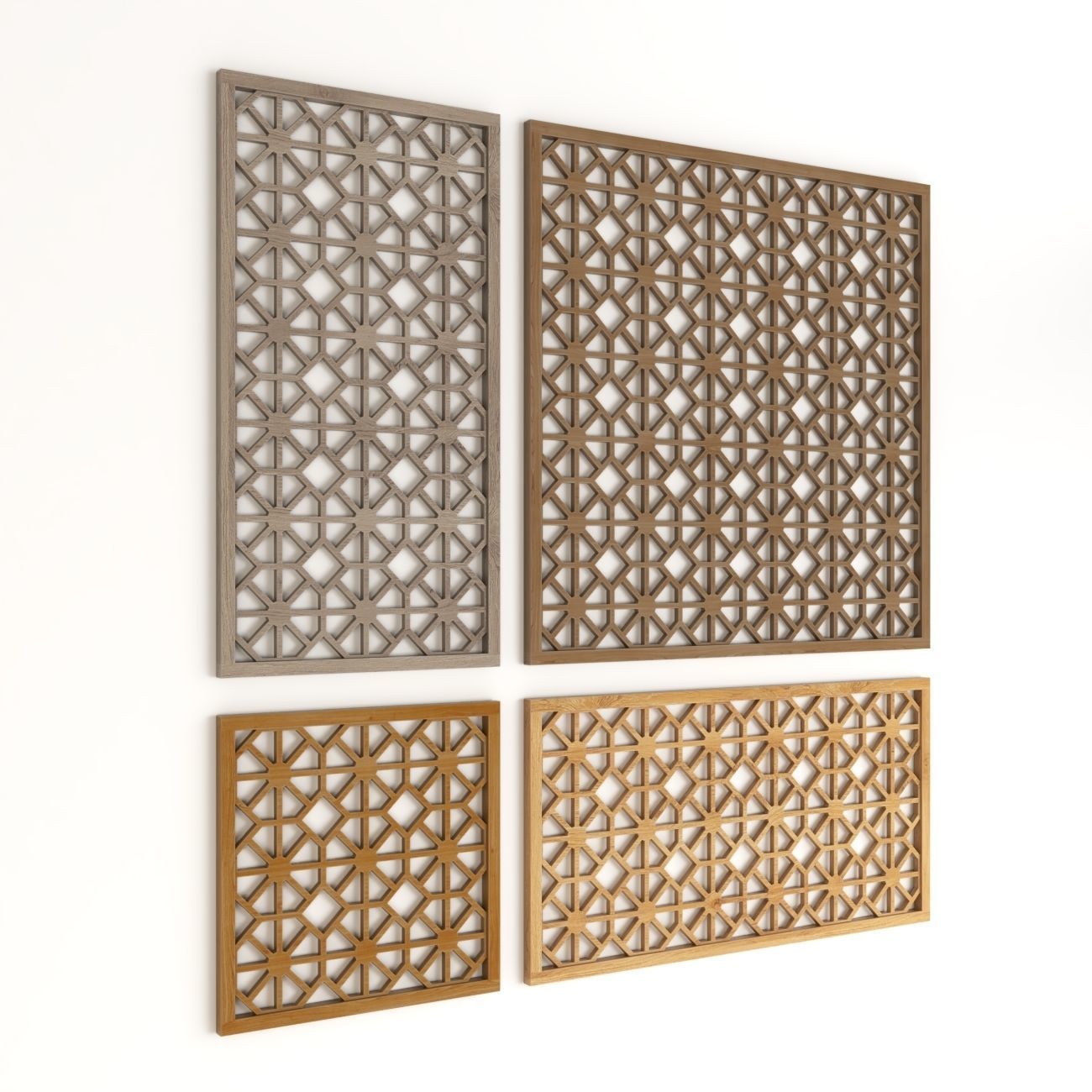 Wood Arabic Islamic pattern decorative grill screen 3D model_2