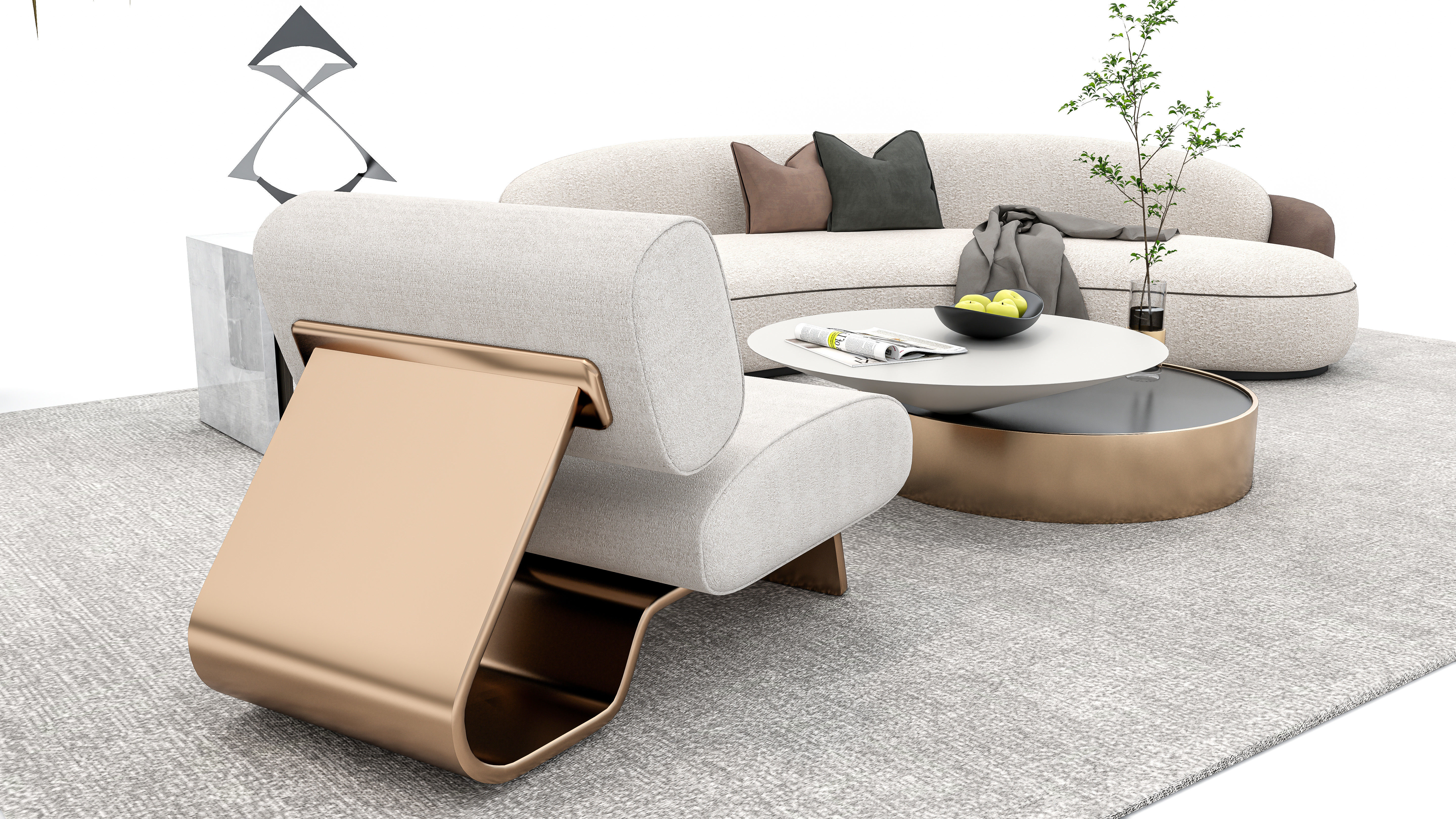 Sofa set combination 3D model_2