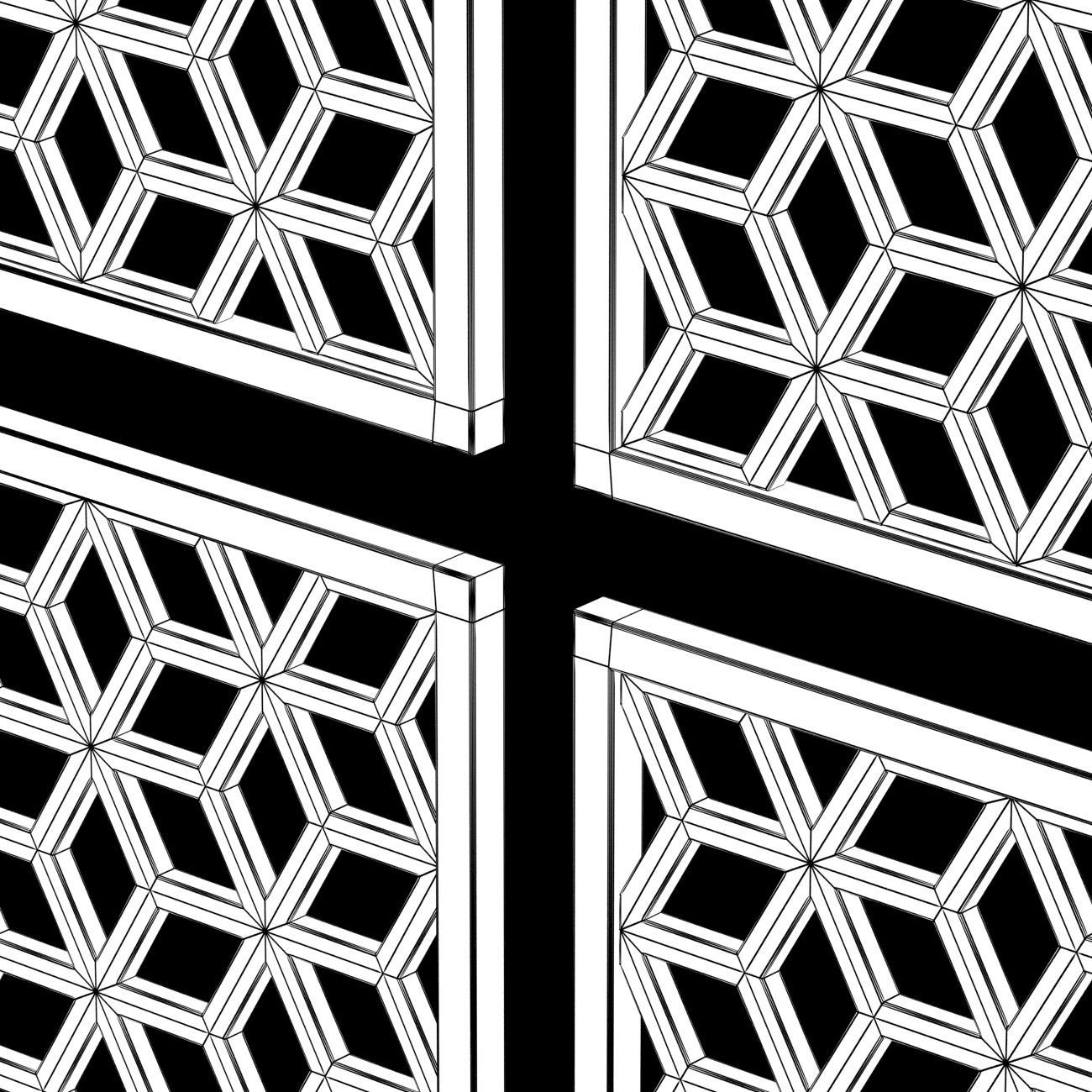 Wood Arabic Islamic pattern decorative grill screen 3D model_4