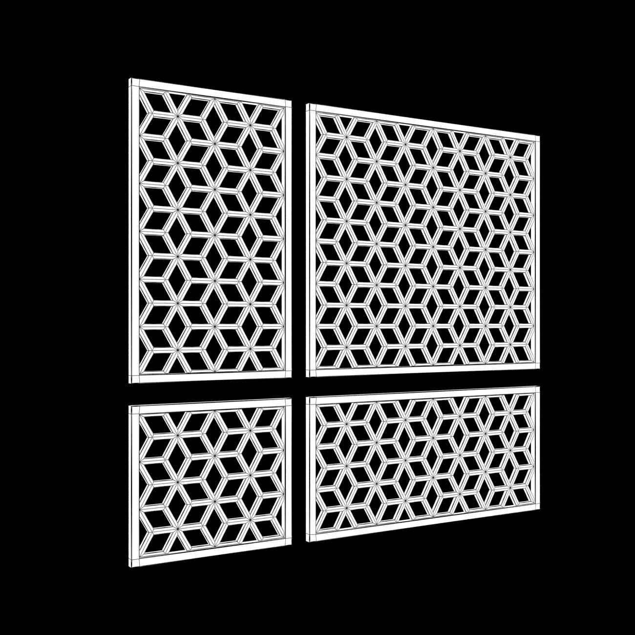 Wood Arabic Islamic pattern decorative grill screen 3D model_5