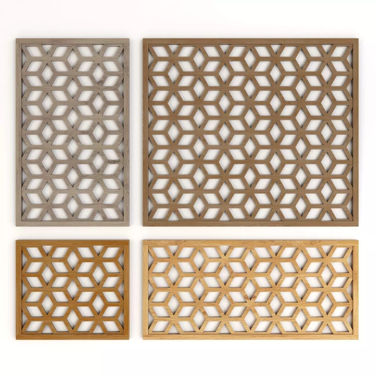 Wood Arabic Islamic pattern decorative grill screen 3D model_0