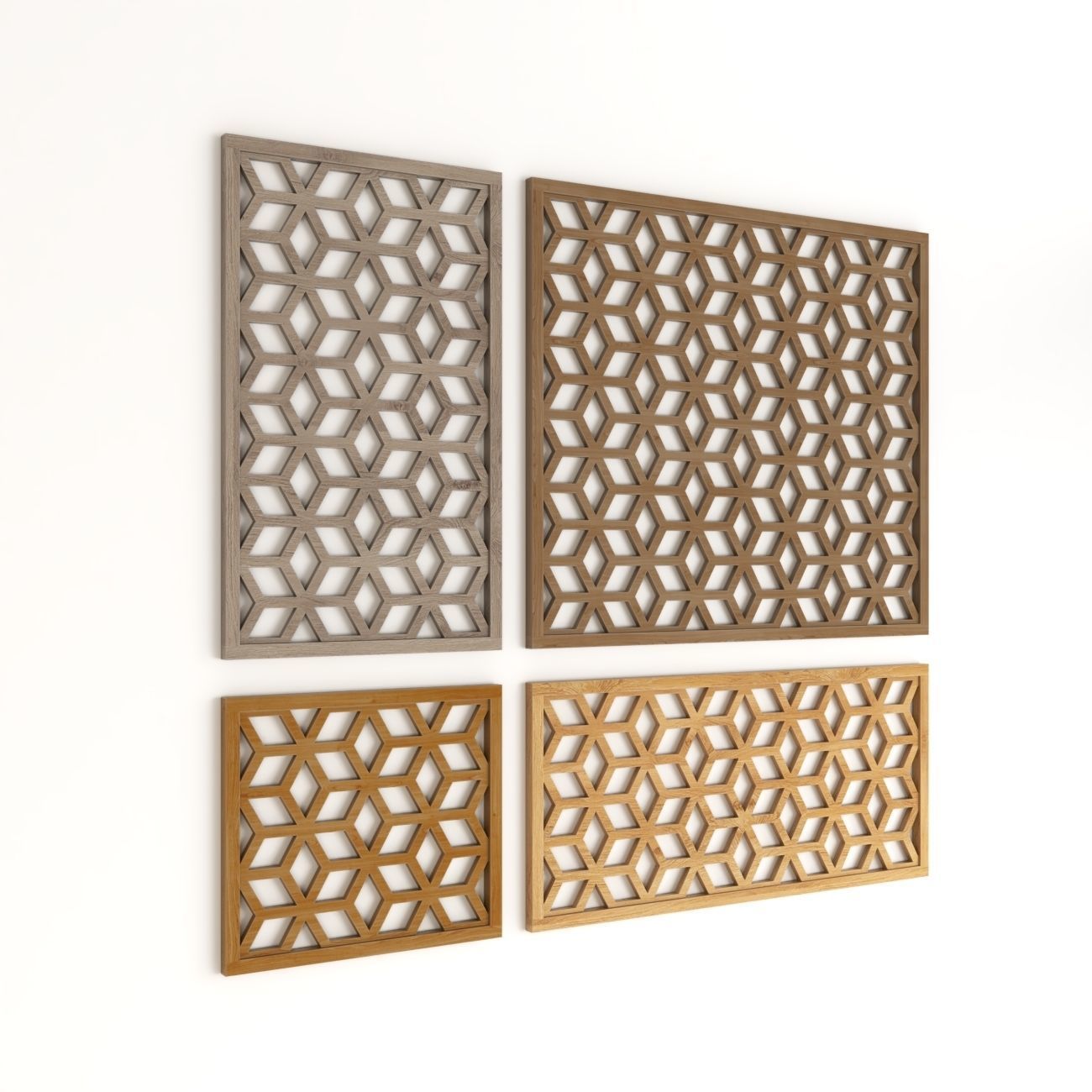 Wood Arabic Islamic pattern decorative grill screen 3D model_2