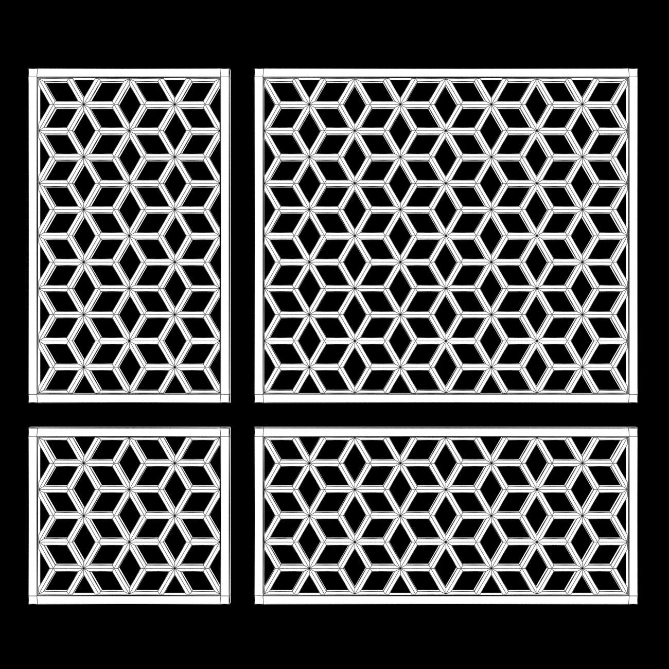 Wood Arabic Islamic pattern decorative grill screen 3D model_3