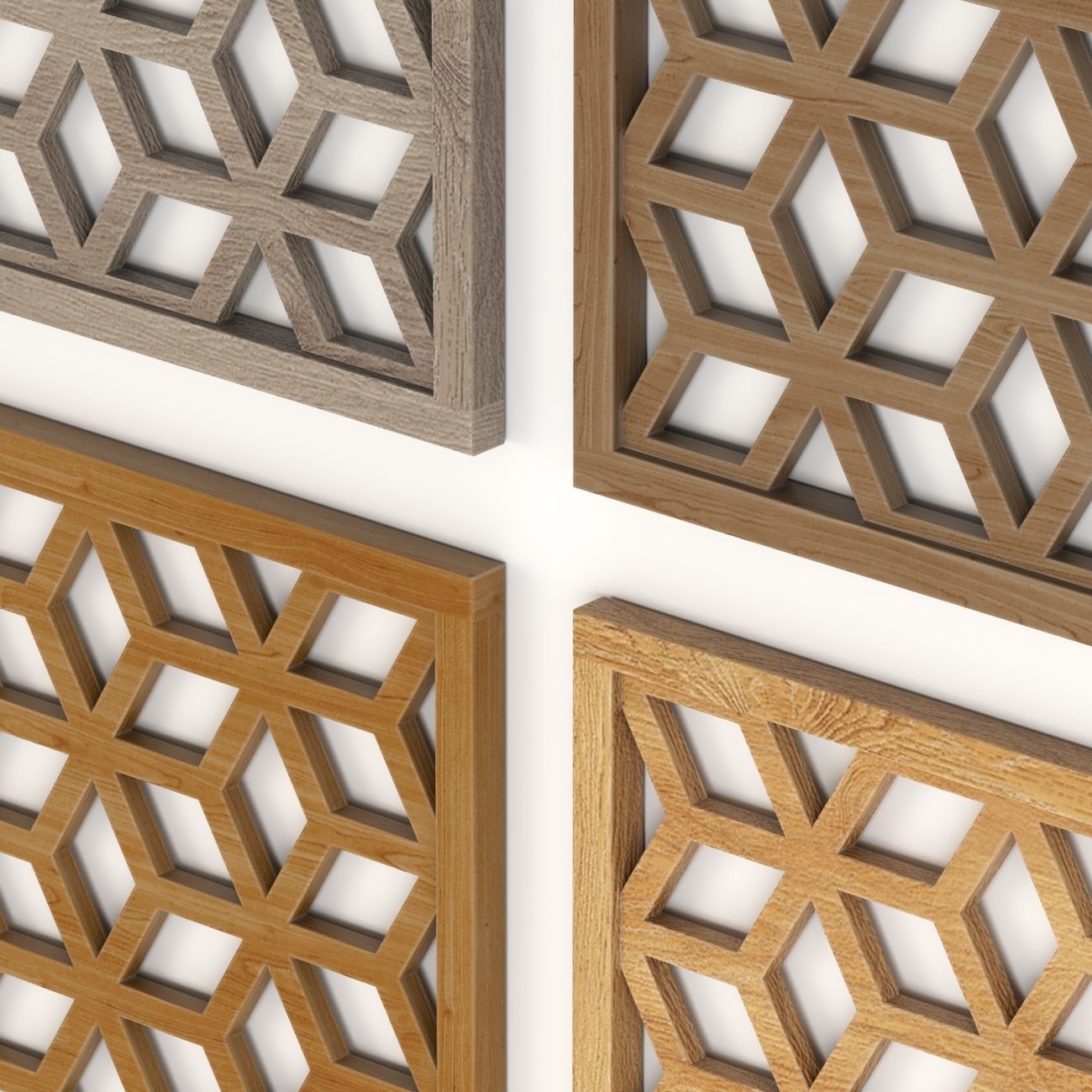 Wood Arabic Islamic pattern decorative grill screen 3D model_1