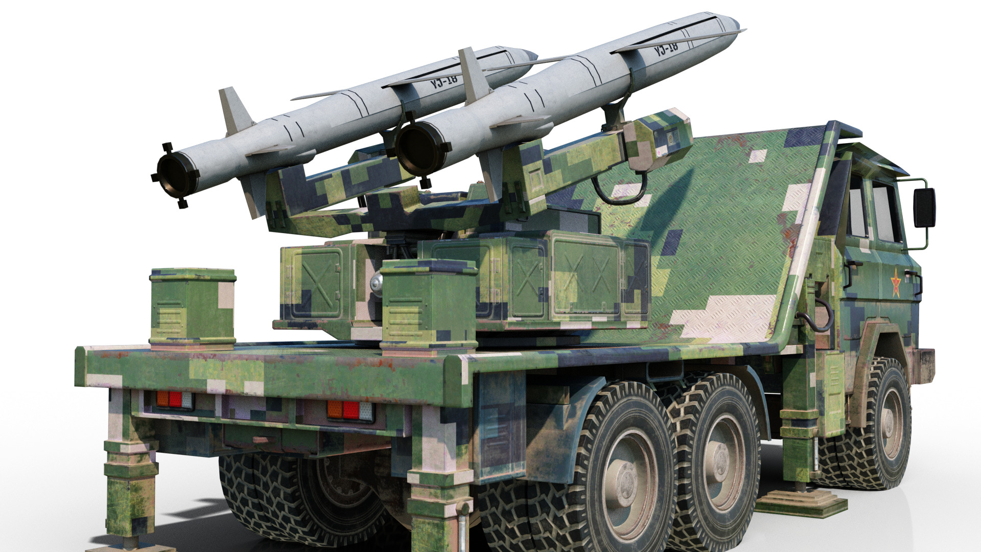 PLA Navy YJ-18 YJ18 ANTI-SHIP MISSILE Launcher Low-poly 3D model_6