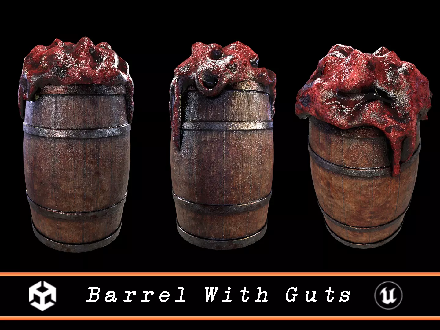 Halloween Barrel With Guts Low-poly 3D model_0