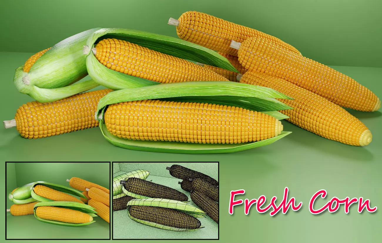Photorealistic Fresh corn Low-poly 3D model