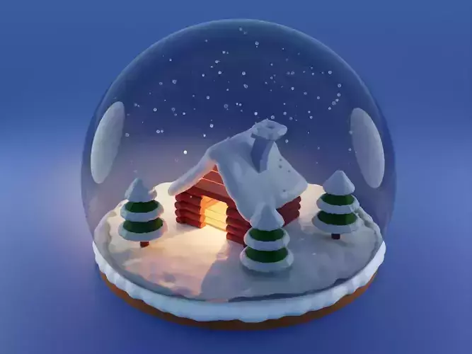 Snow House Globe with animation Free low-poly 3D model