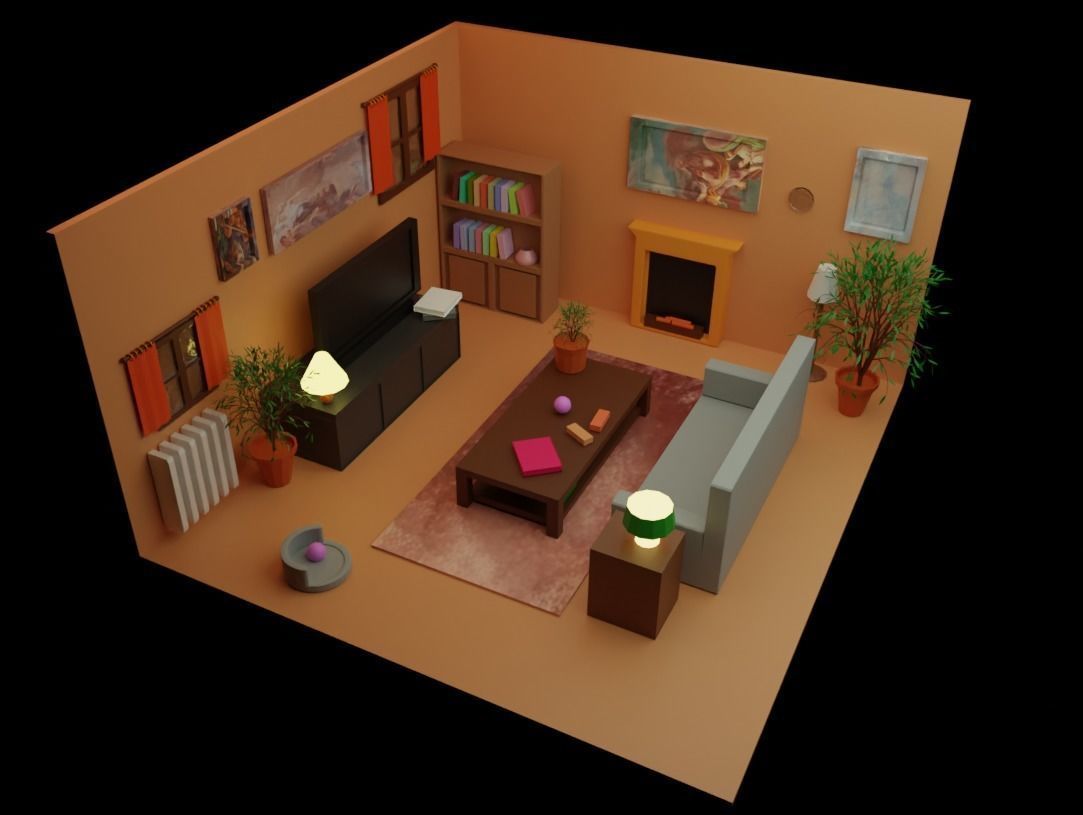 Low Poly Living Room 3D model_2
