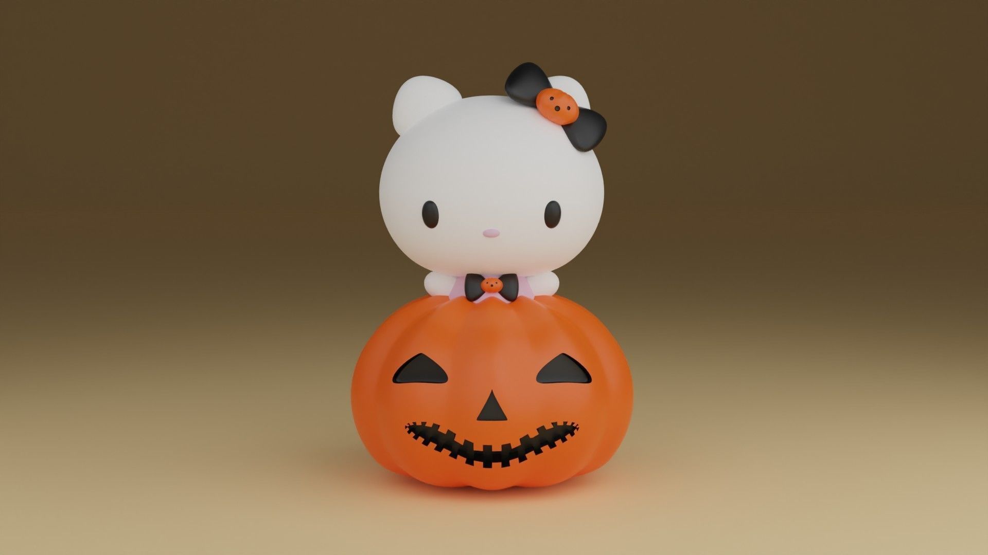 halloween pumpkin kitty 3D print model_7