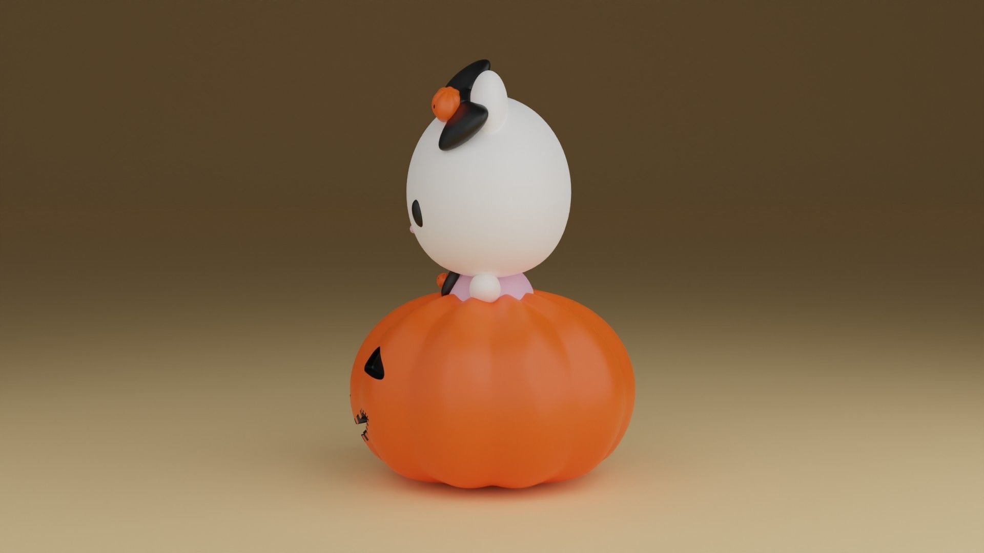 halloween pumpkin kitty 3D print model_13