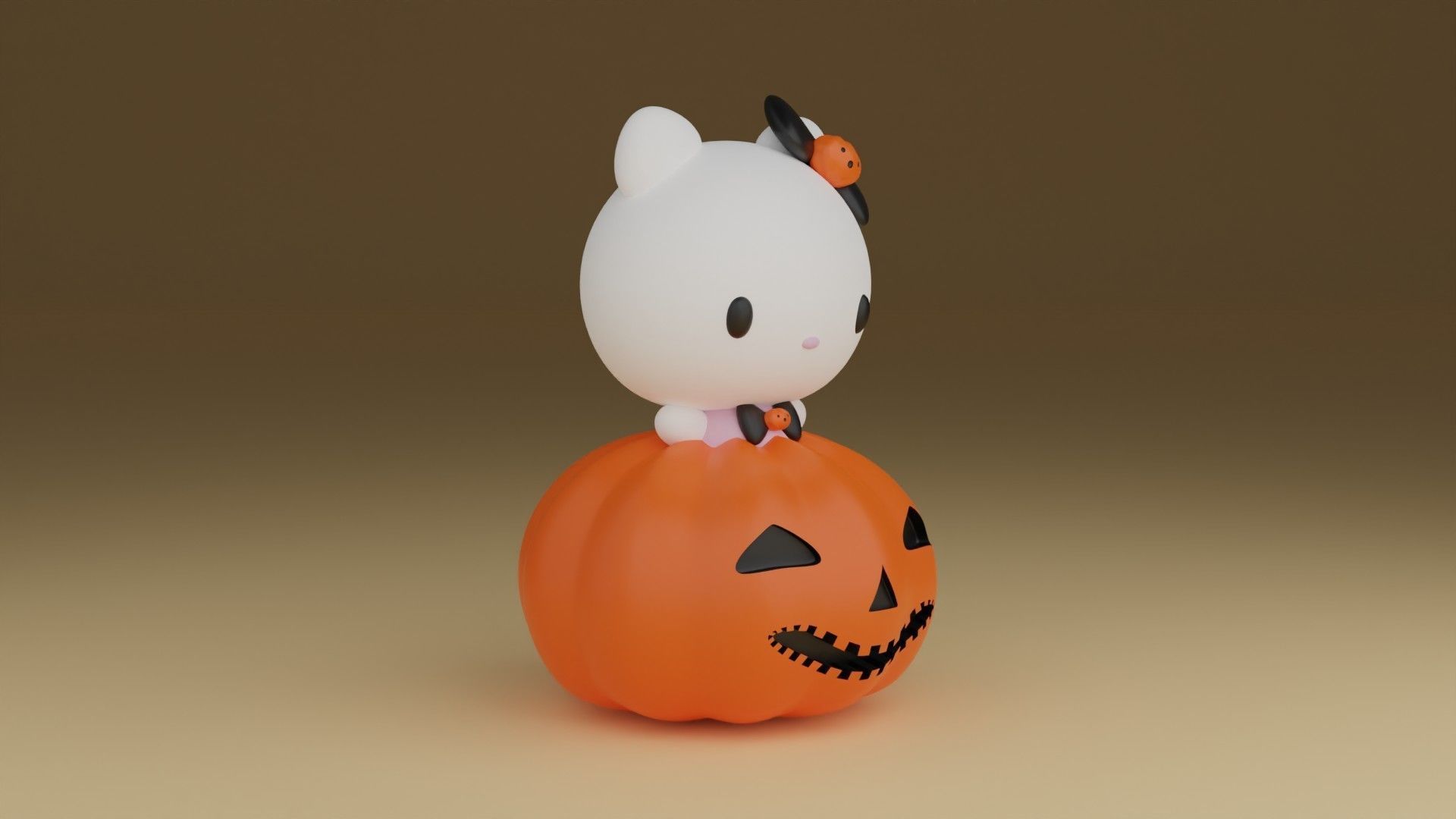 halloween pumpkin kitty 3D print model_8