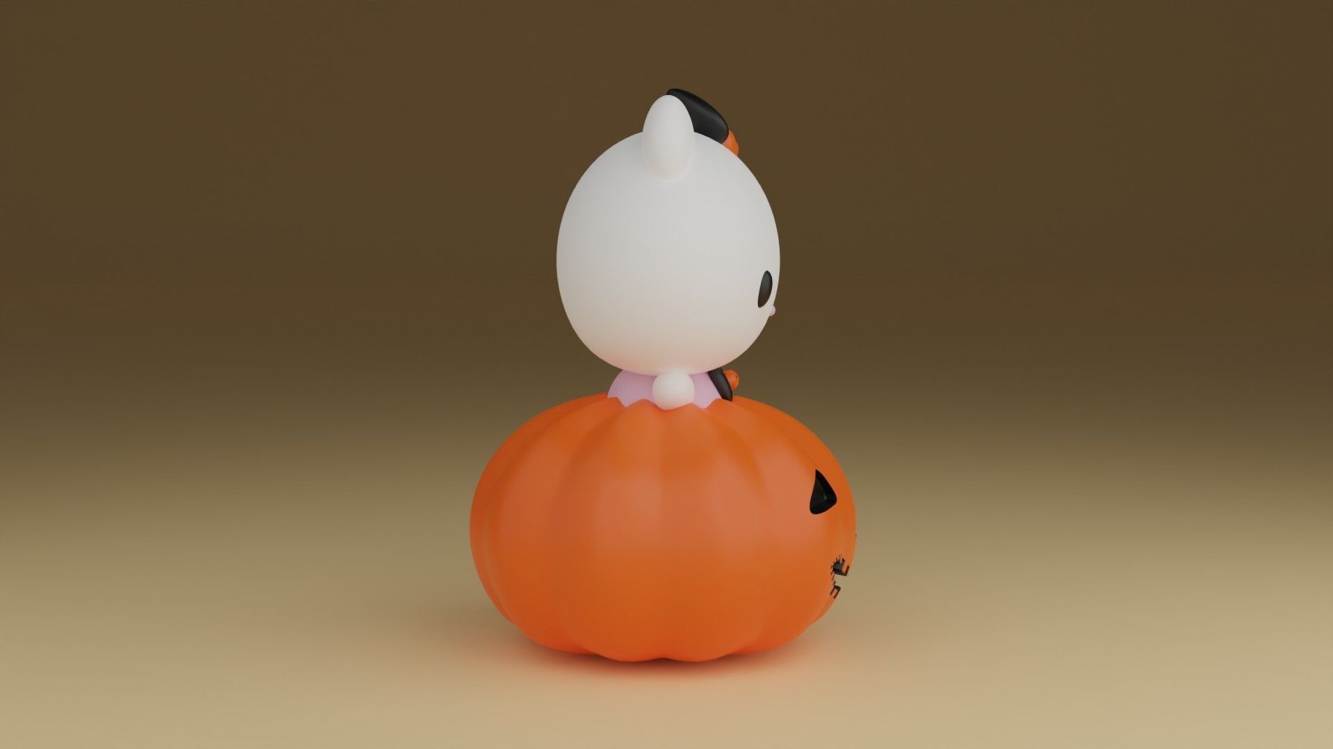 halloween pumpkin kitty 3D print model_9