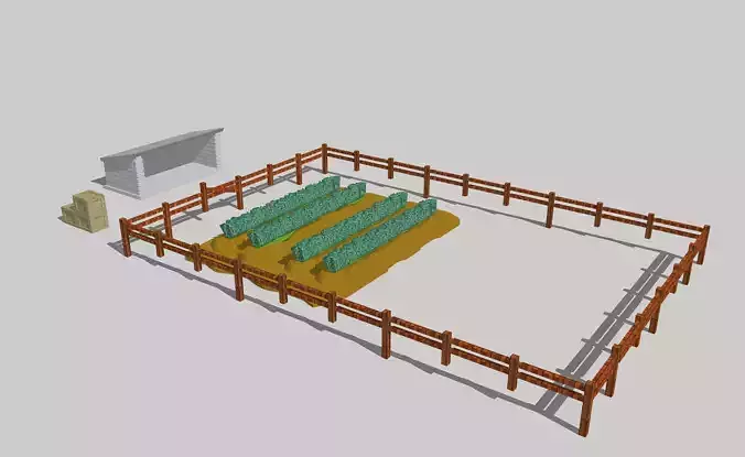 Farm Field with Vegetables and Shed by Outland Models