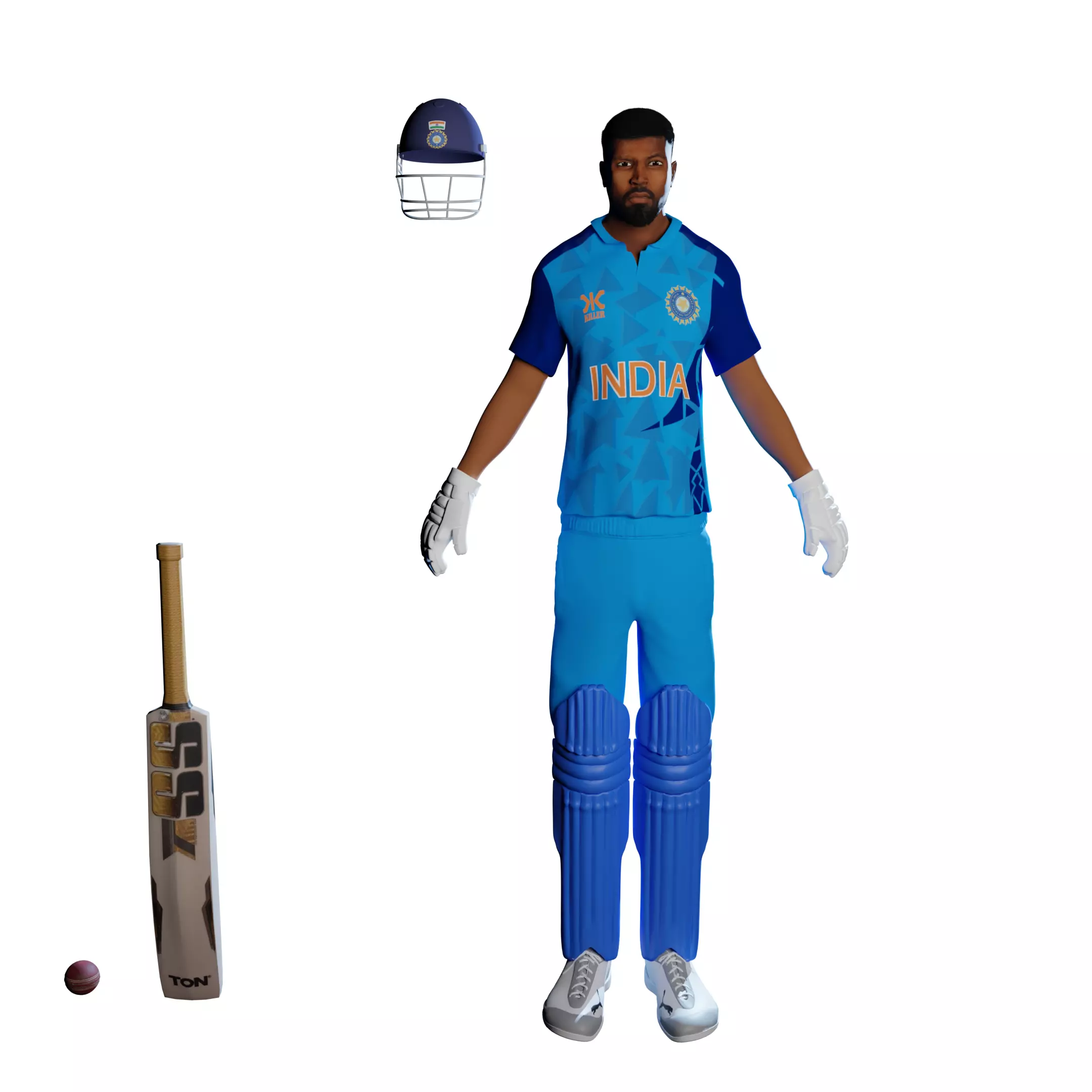 hardik pandya cricket player 3d model helmet Pad Bat 3D model
