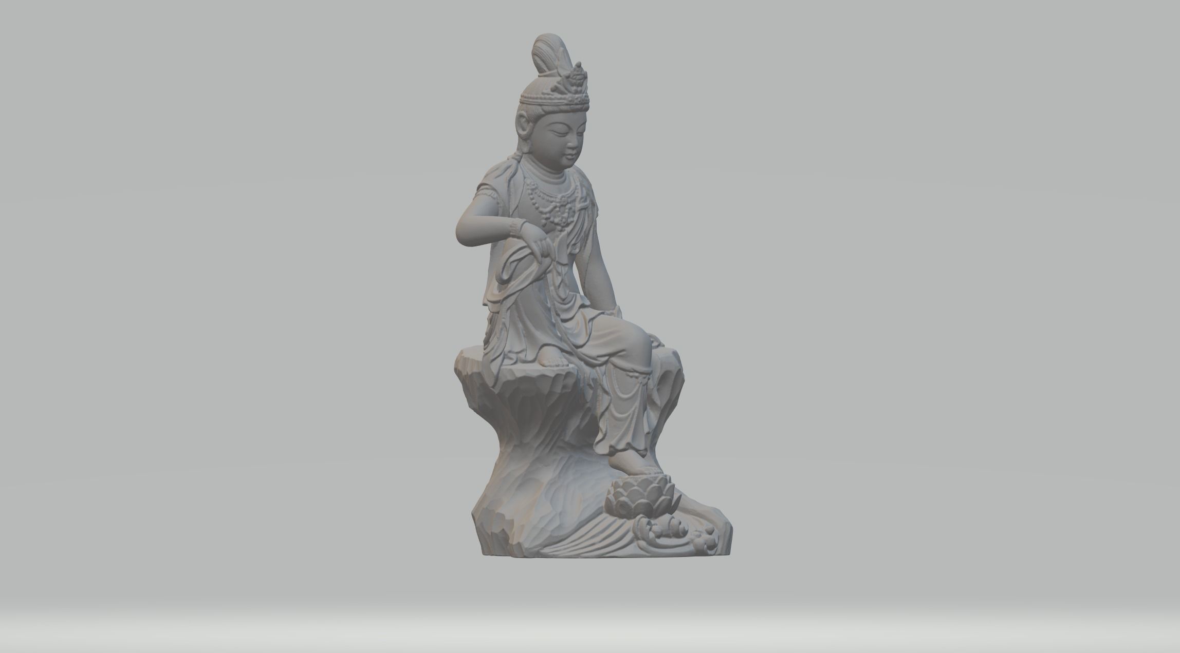 Guanyin Bodhisattva Sitting Statue 3D print model_3