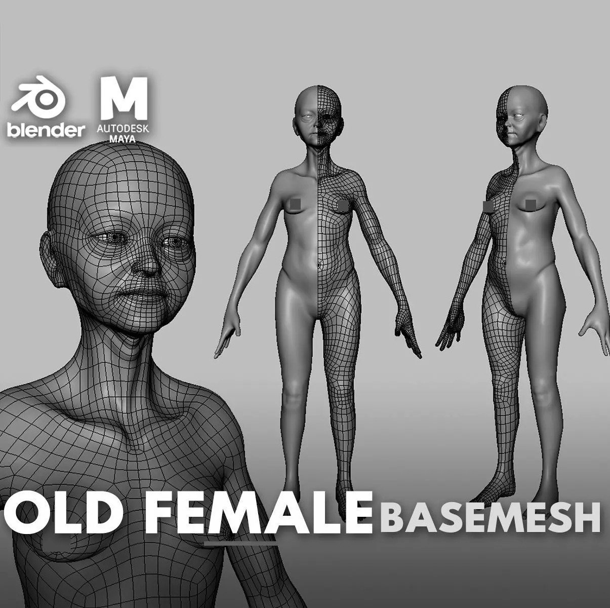 Old Female BaseMesh  Low-poly 3D model_0