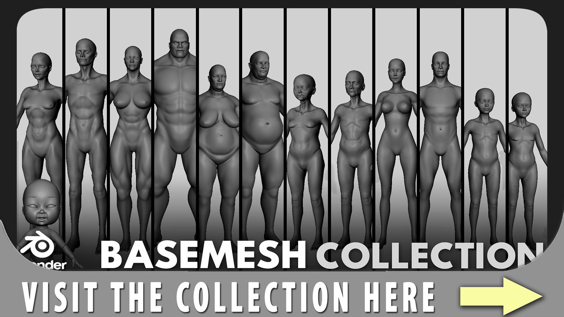 Old Female BaseMesh  Low-poly 3D model_9