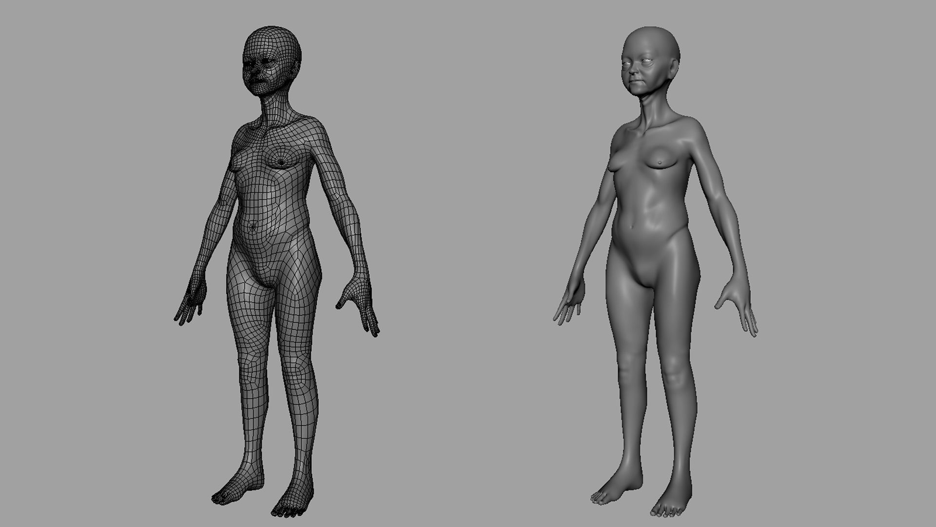 Old Female BaseMesh  Low-poly 3D model_3