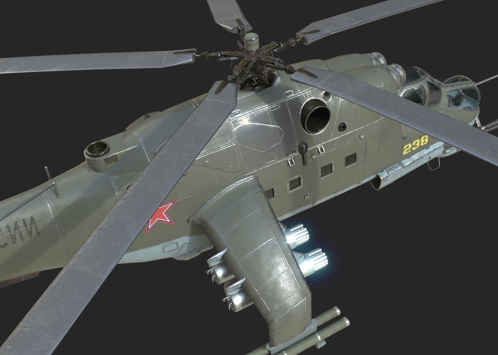 5 coatings of Russian Mi-24P Hind Gunship attack helicopter Low-poly 3D model_7