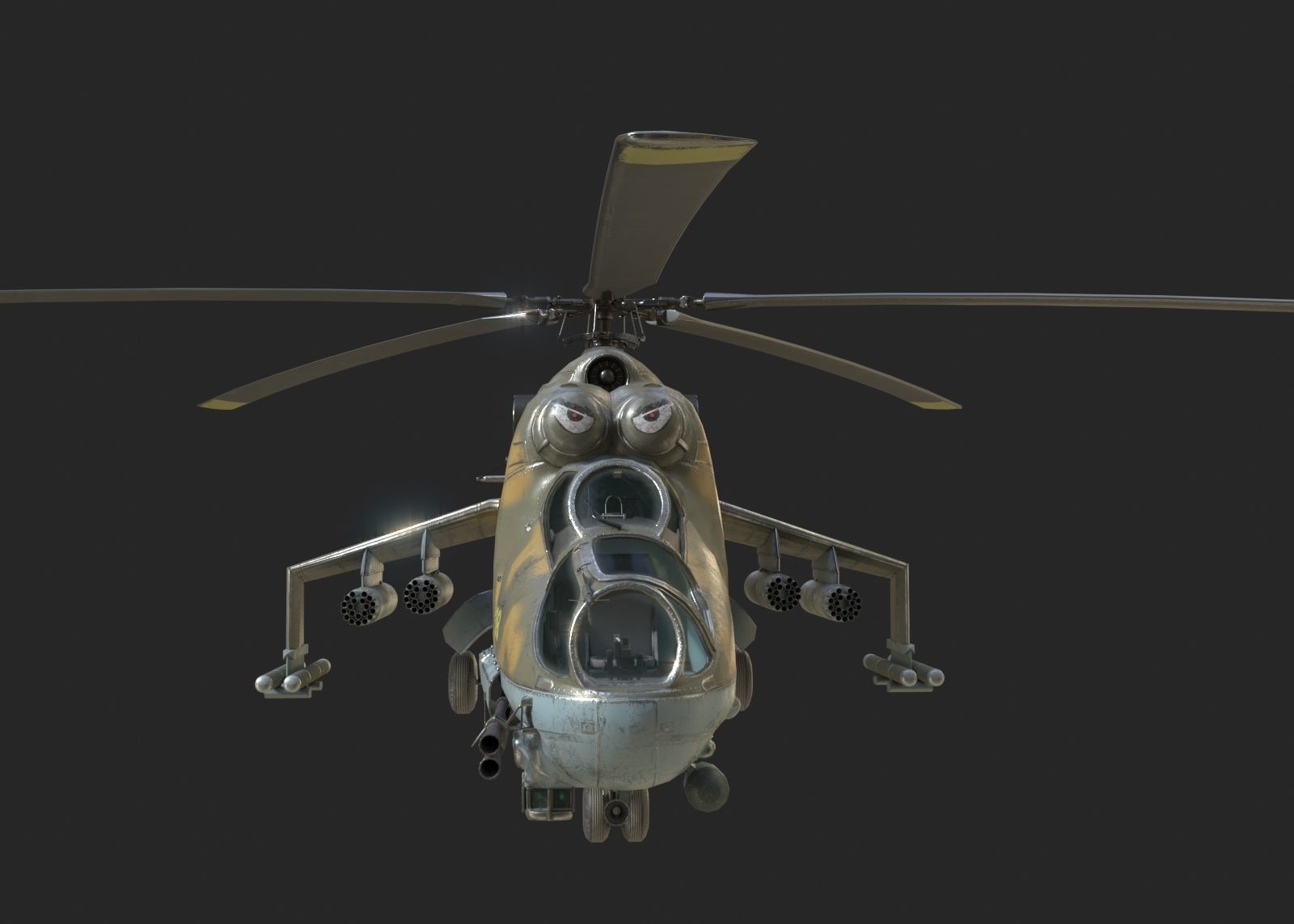 5 coatings of Russian Mi-24P Hind Gunship attack helicopter Low-poly 3D model_18