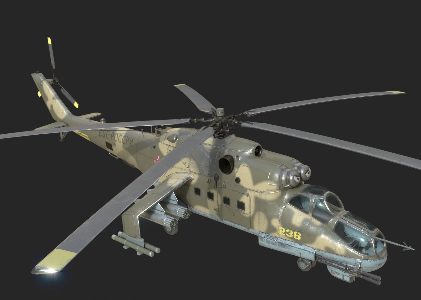 5 coatings of Russian Mi-24P Hind Gunship attack helicopter Low-poly 3D model_3