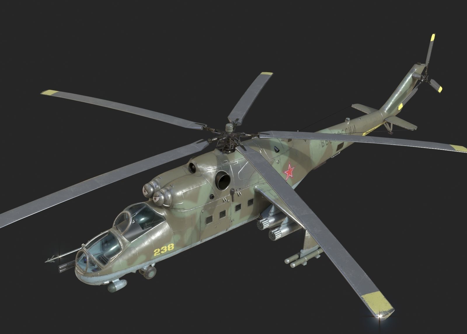 5 coatings of Russian Mi-24P Hind Gunship attack helicopter Low-poly 3D model_14