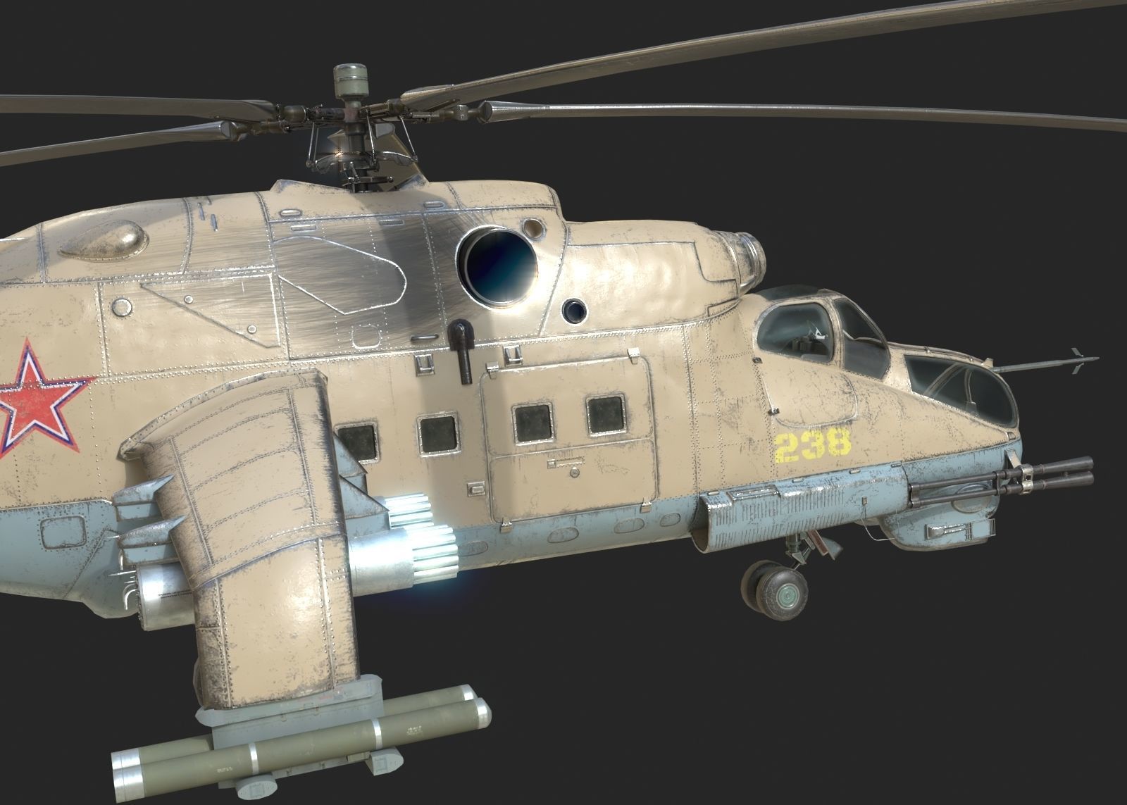 5 coatings of Russian Mi-24P Hind Gunship attack helicopter Low-poly 3D model_8