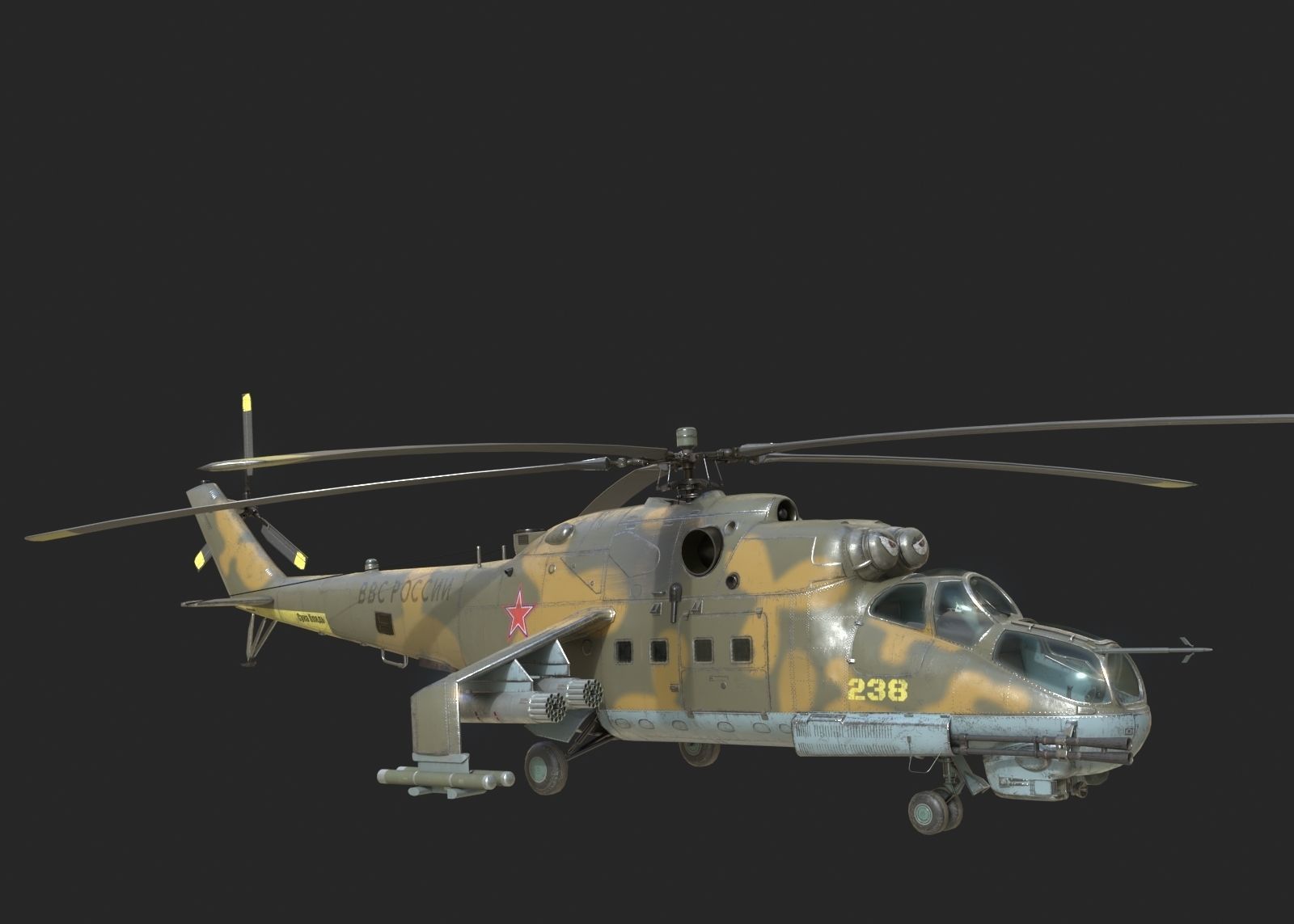 5 coatings of Russian Mi-24P Hind Gunship attack helicopter Low-poly 3D model_16