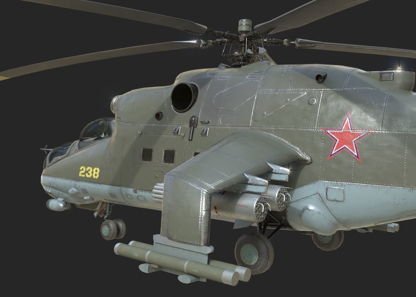 5 coatings of Russian Mi-24P Hind Gunship attack helicopter Low-poly 3D model_6