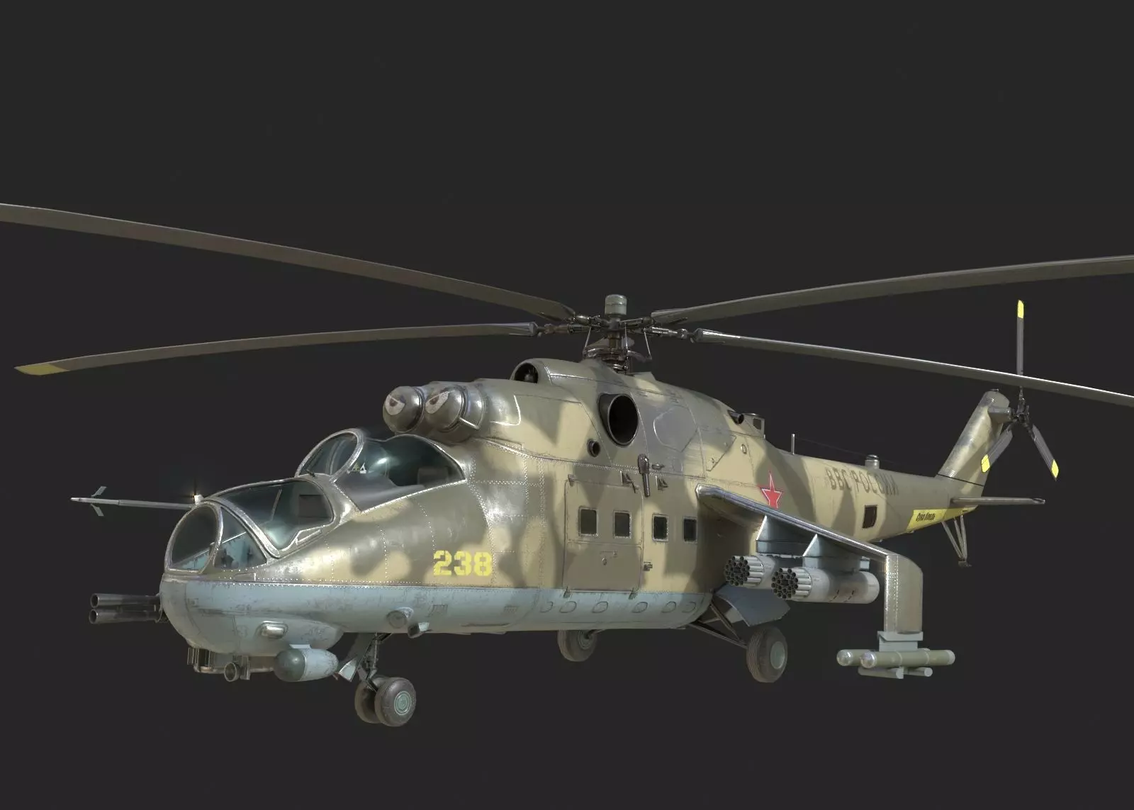 5 coatings of Russian Mi-24P Hind Gunship attack helicopter Low-poly 3D model_0